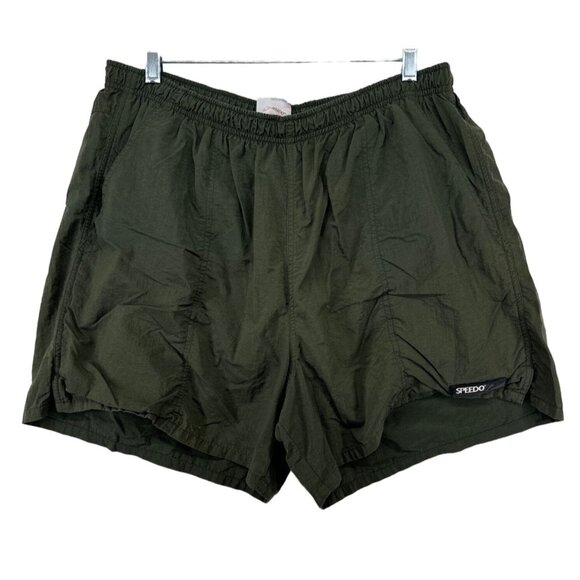 Speedo Mens Swim Trunks XL Army Green Nylon MeshLined Pockets Classic Outdoorsy - Picture 1 of 12